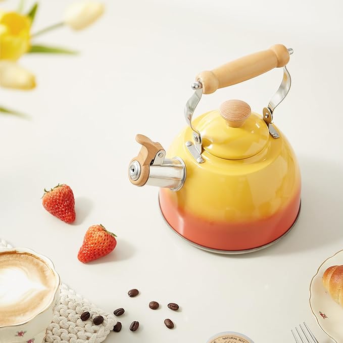 ROCKURWOK Tea Kettle, Tea Pot with Cool Touch Ergonomic Handle, Teapot Food Grade Stainless Steel, Tea Kettle Stovetop, Kettle Teapot, Whistling Tea Kettle, Small Tea Pot, 1.6 Quart (Orange) - Bloomnest
