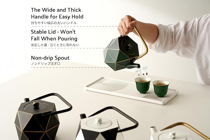 Toptier Cast Iron Teapot, Stovetop Safe Japanese Cast Iron Tea Kettle, Diamond Design Tea Pot with Removable Infuser for Loose Tea, 30 Ounce (900 ml), Dark Green - Bloomnest
