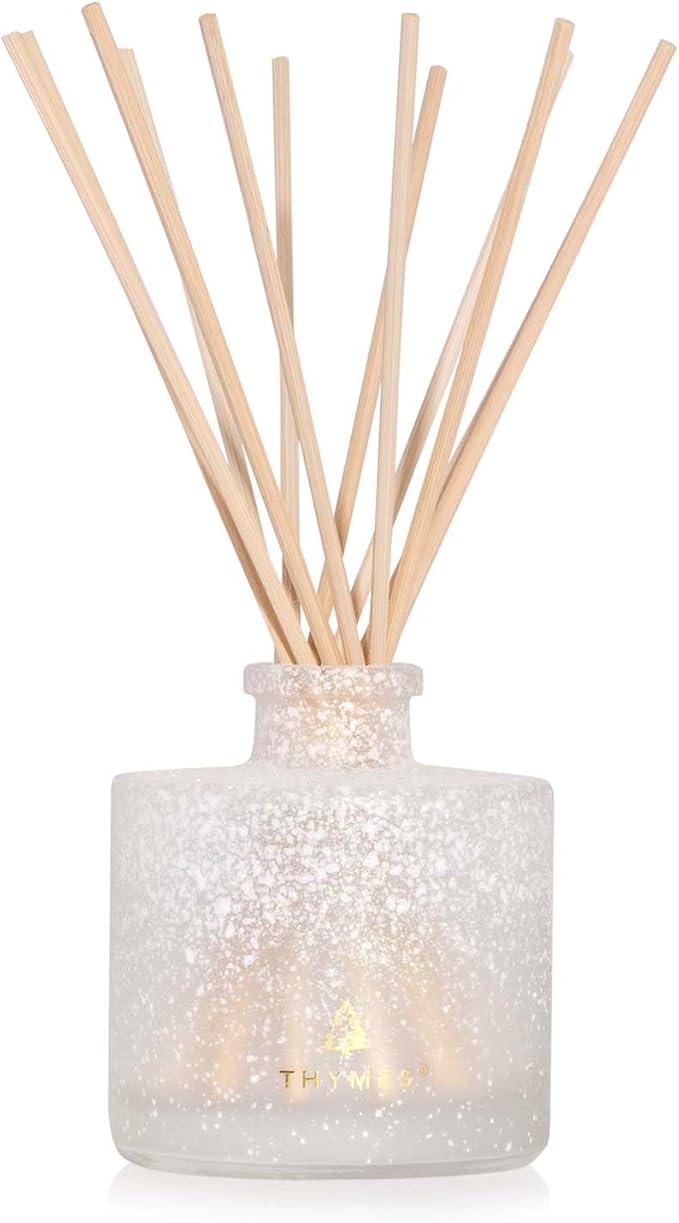 Thymes Frasier Fir Reed Diffuser Set – Includes Reeds, Fragrance Oil, and Frosted Glass Bottle – Fragrance Oil Diffuser – Room Fresheners – Luxury Home Decor – White (Flocked, 4 fl oz) - Bloomnest