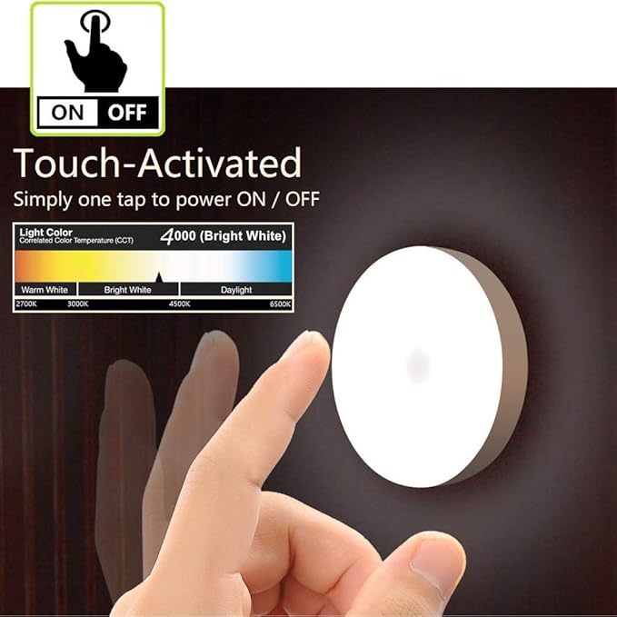 Mini Touch Light, Rechargeable Battery Operated Closet Lights Wardrobe Lights, Magnetic Stick-on Anywhere LED Night Light, Wireless Under Cabinet Lighting, Dimmable Tap Push Light Lamp - Bloomnest