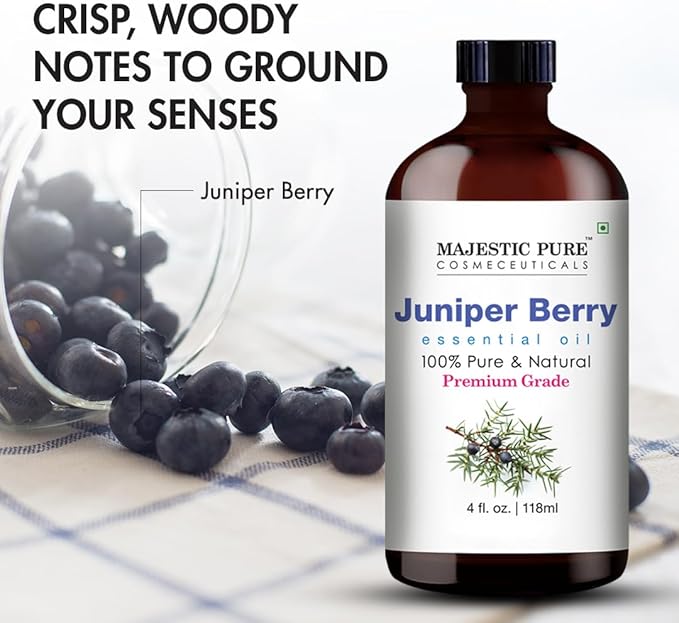 Majestic Pure Essential Oil with Glass Dropper - 100% Pure and Natural - Essential Oils for Diffuser, Aromatherapy, Soap and Candle Making, Juniper Essential Oil, Juniper Oil, 4 Fl Oz - Bloomnest
