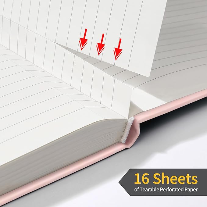 Annecy Lined Journal Notebook, Hardcover Leather Journal for Women & Men, 160 Numbered Pages, Medium 5.5" x 8.25", 100 GSM Thick Paper, Pink - Bloomnest