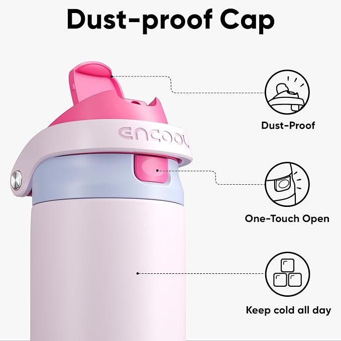 ENCOOL Leakproof Insulated Water Bottle with Straw Dual-Sip Water Bottle Bag-Safe Design for Work, Commute & Gym – Keeps Drinks Cold All Day, 24 oz, Lilac Purple ENCOOL