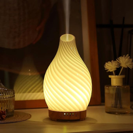 Art Glass Essential Oil Diffuser - 160ml Ultrasonic Cool Mist Scent Aroma Aromatherapy Diffuser, Intermittent with Auto Shut-Off Timer Setting &7 Colors Night Light for Home -Ethereal Time - Bloomnest
