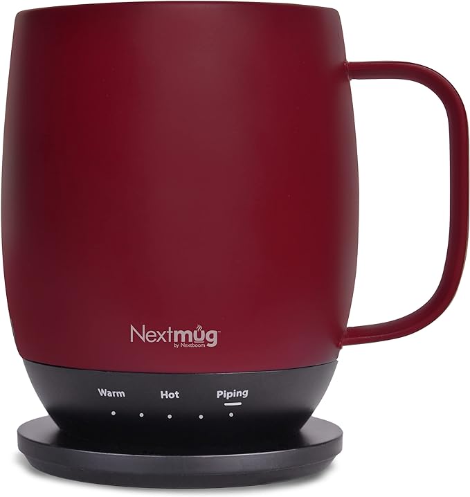 Nextmug - Temperature-Controlled, Self-Heating Coffee Mug (Burgundy - 14 oz.) - Bloomnest