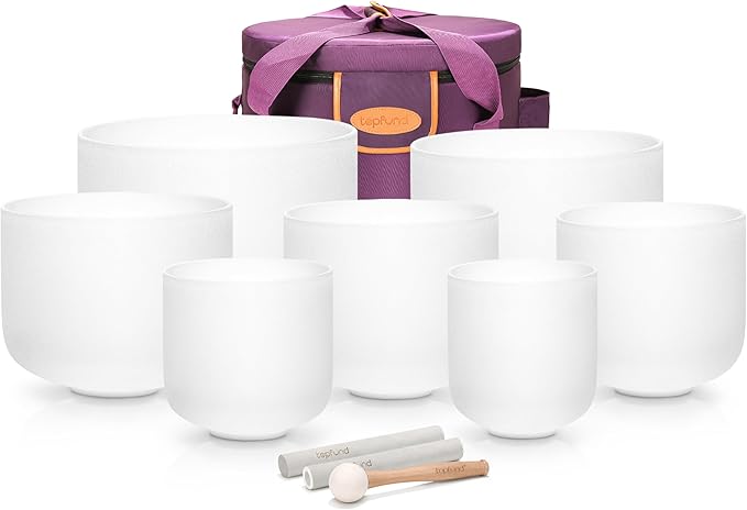 TOPFUND 6-12 inch 432Hz Chakra Set of 7 Crystal Singing Bowls with Heavy Duty Carrying Case and Mallets - Bloomnest