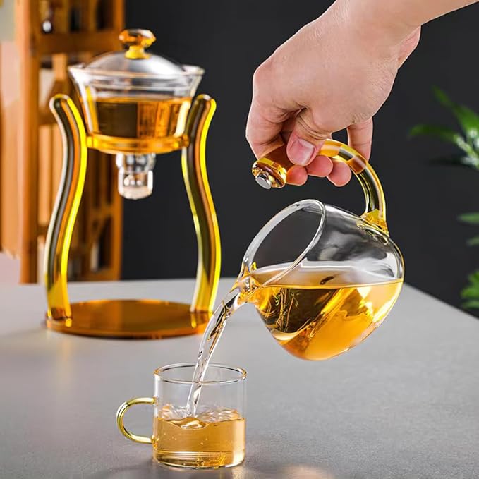 Lazy Kungfu Drip TeaPot, Heat Resistant Tea Set, Semi-Automatic Glass Teapot Suit for Magnetic Water Flow Wooden Glass Teapot Set - Bloomnest