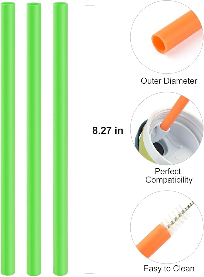 Straws Replacement Compatible with Owala Freepsip 24oz,32oz Water Bottle,Replacement Parts For Owala Free Sip Sway 30 oz,Include 6 BPA-FREE Straws and 1 Cleaning Brush,Green Bubrike