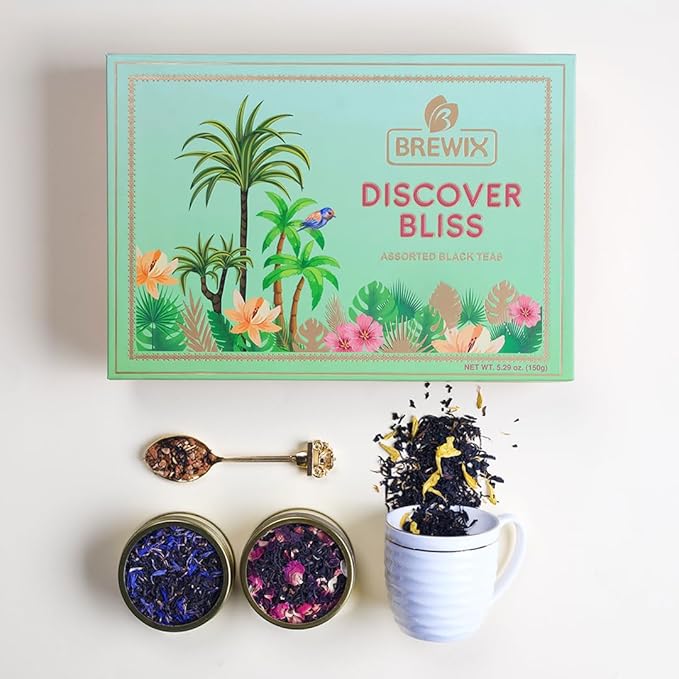 BREWIX, Discover Bliss Premium Assorted Tea Gift Set for Women (6 Premium Teas / 75+ Cup) | Tea Gift Sets For Tea Lover | Tin Caddy Presentation Box | Gifts for Her | Gifts for Women - Bloomnest