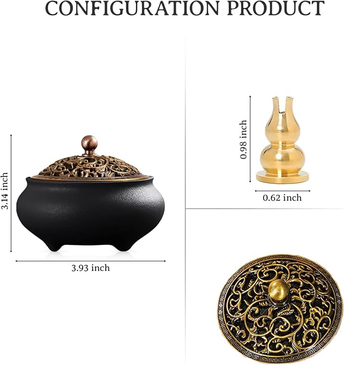 Coil Incense Burner， Ceramic Cone Incense Burner Holder Suitable for Incense/Cone/Coil/Stick, Sage, Mosquito Incense, and Charcoal. Incense Holder+Fireproof Cotton Inside. - Bloomnest