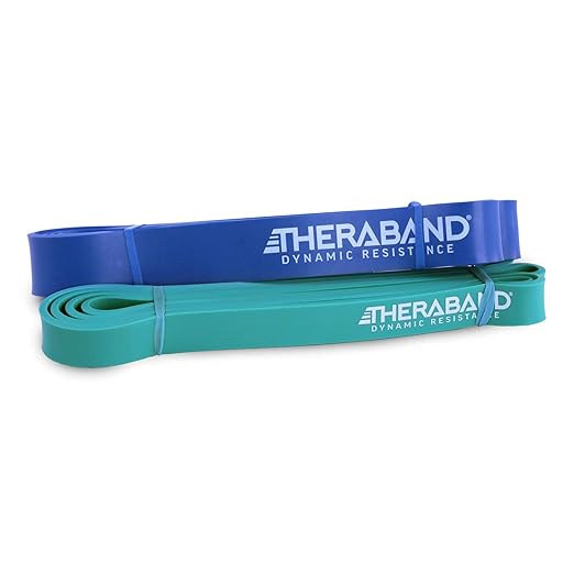 THERABAND High Resistance Bands, Set of 2 Elastic Super Bands for Improving Flexibility, Injury Rehab, & Full Body Workouts, Heavy Duty Stretch Bands for Lifting, 1 Medium & 1 Heavy Band, Multicolor - Bloomnest