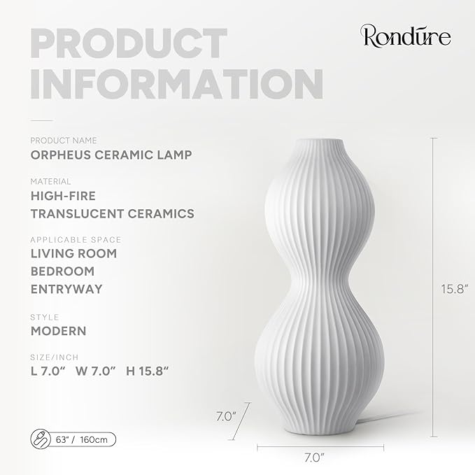 RONDURE 15.8" Modern Ceramic Table Lamp, Modern Bedside Lamps for Bedroom, Living Room and Nightstand, White Translucent Ceramic Shade, Warm Ambient Lighting, Home Decor - Bloomnest
