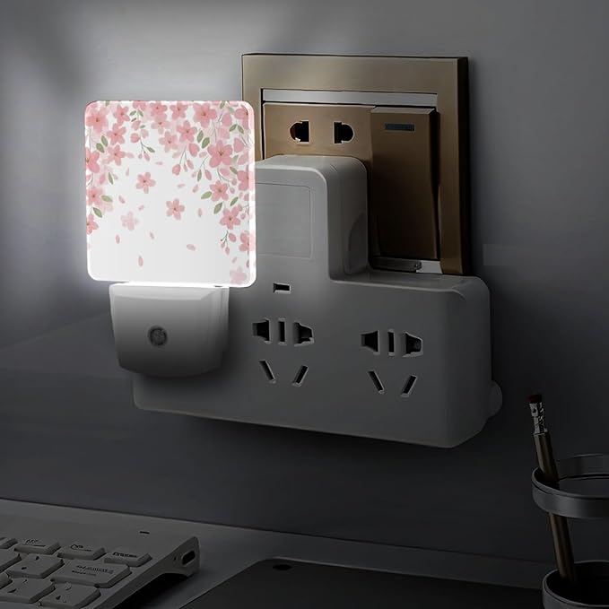 Falling Flowers Night Light, Plug into Wall Decor Nightlights for Bedroom, Bathroom, Hallway, Kitchen, with Dusk to Dawn Light Auto Sensors LED Night Lights for Boys Girls Women Men Room Gifts - Bloomnest