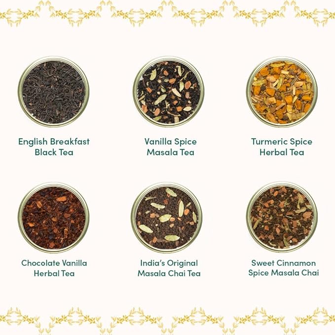 VAHDAM, GLOW - Assorted Christmas Tea Gift Sets (6 Loose Leaf Tea) Tin Caddy Presentation Box | Gluten Free, Non GMO | Holiday Gifts for Everyone - Bloomnest