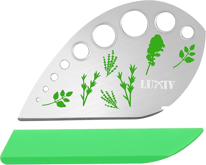 Herb Stripper 9 holes, Luxiv Stainless Steel Kitchen Herb Stripping Tool Loose Leaf Kale Razor Metal Leaf Pealer for Kale, Chard, Collard Greens, Thyme, Basil, Rosemary - Bloomnest