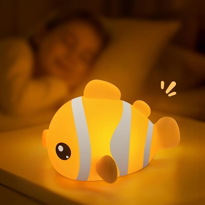 Clownfish Night Light for Kids Nursery - Adorable Ocean-Themed Silicone Baby Light with 3-Level Dimmable LED, Portable Toddler Sleep Lamp for Bedroom, Kids Room, Baby Shower & Birthday Gift - Bloomnest