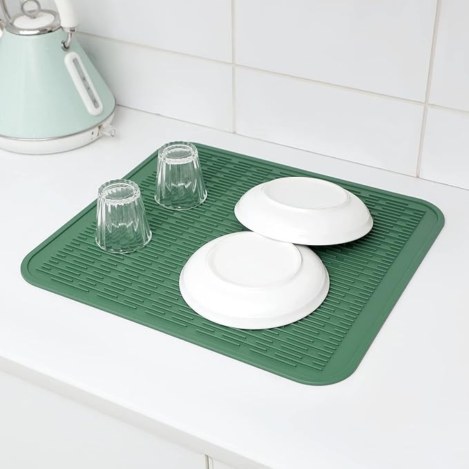 Silicone Dish Drying Mat for Multiple Usage,Easy clean,Eco-friendly,Heat-resistant Silicone Mat for Kitchen Counter or Sink,Refrigerator or Drawer Liner Green 2XL 24 inches x 18 inches - Bloomnest