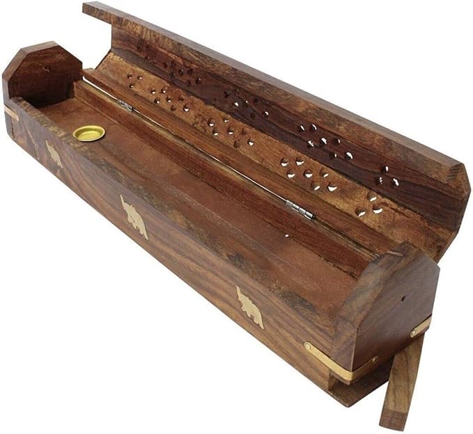 Bless-International Traditional-Handmade-Burner Wooden-Coffin-Incense-Stick-Holder Ash-Catcher-Stand (Wooden Coffin) - Bloomnest