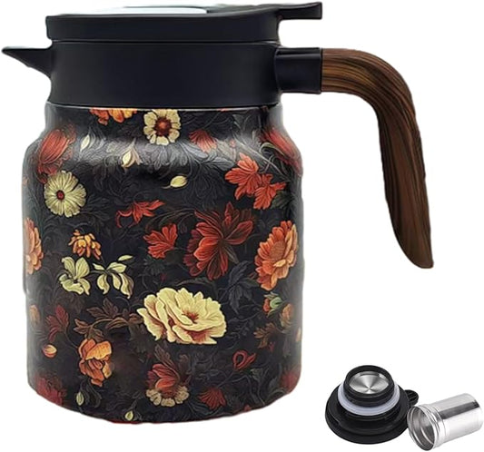 Vintage Floral Teapot with Built In Infuser, 2025 New Stainless Steel Thermal Teapot 1000ml Large Capacity to Meet Daily Needs (Pattern06)