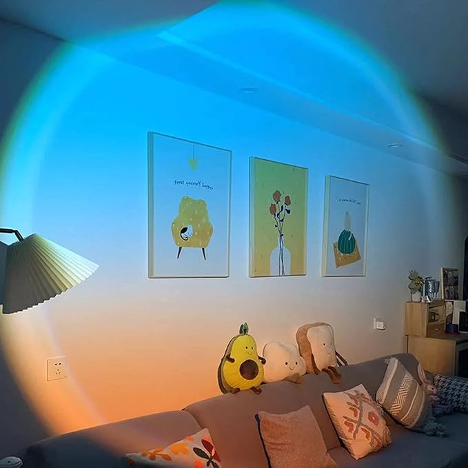 Balkwan Sunset Lamp Projection Rotation Rainbow Projection Lamp Led Romantic Visual Led Light Network Red Light with USB Modern Floor Stand Night Light Living Room Bedroom Décor (Sky Blue) - Bloomnest