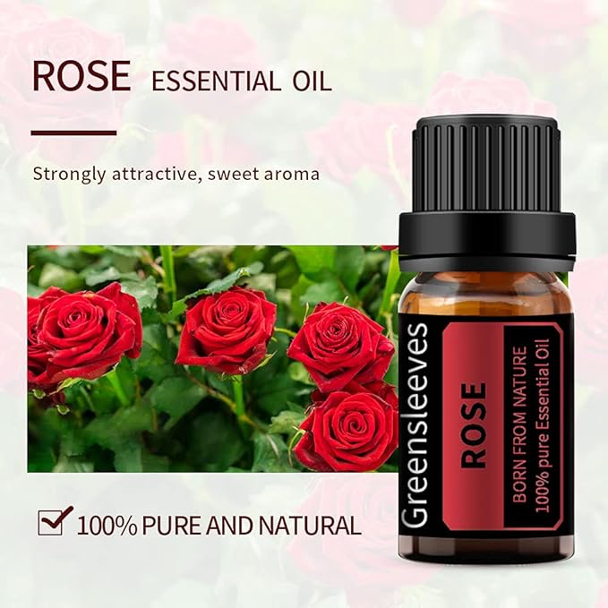 GREENSLEEVES Rose Lemon Essential Oil Set, 2 x 10ml Pure Plant-Based Fragrance Oil for Aromatherapy, Essential Oils for Diffuser, Massage, Bath Bomb, Scented Candle Soap Making GREENSLEEVES
