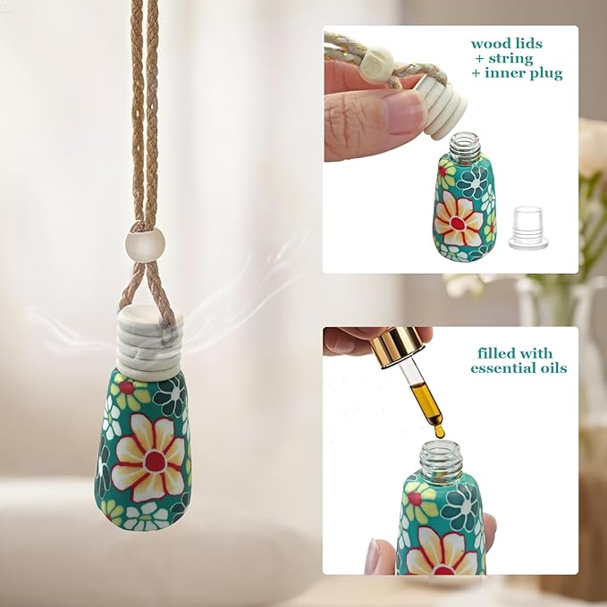 20Pcs 15ml Glass Car Diffuser Bottles Empty Bulk,Hanging Car Diffusers for Essential Oils,Refillable Car Air Freshener for Fragrance Perfume Aromatherapy with Flowers Women Home Decor,Color Random - Bloomnest