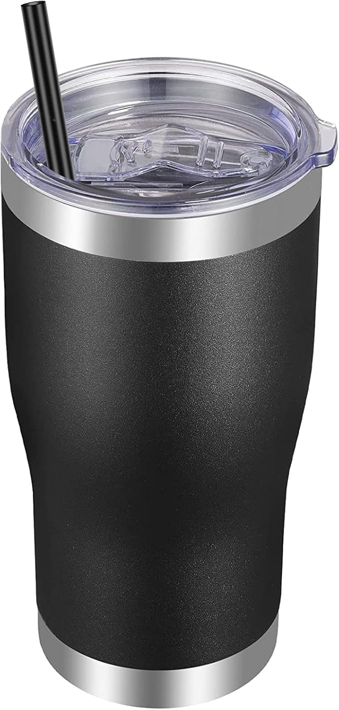 VEGOND 20oz Tumbler Stainless Steel Tumbler Cup with Lid And Straw Vacuum Insulated Double Wall Travel Coffee Mug(Black 1 Pack)