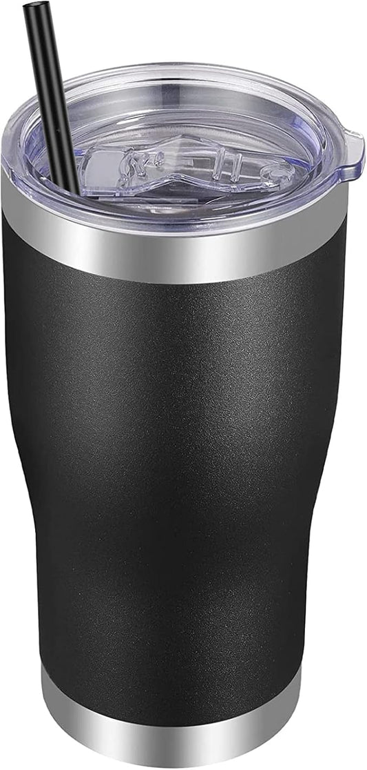 VEGOND 20oz Tumbler Stainless Steel Tumbler Cup with Lid And Straw Vacuum Insulated Double Wall Travel Coffee Mug(Black 1 Pack)