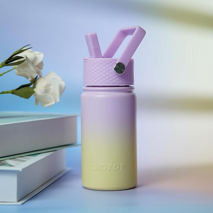 BJPKPK Insulated Water Bottle with Straw Lid, 15oz Cute Water Bottles, Stainless Steel Metal Thermo, Reusable BPA Free Leak Proof Tumblers, Cups,Wisteria - Bloomnest
