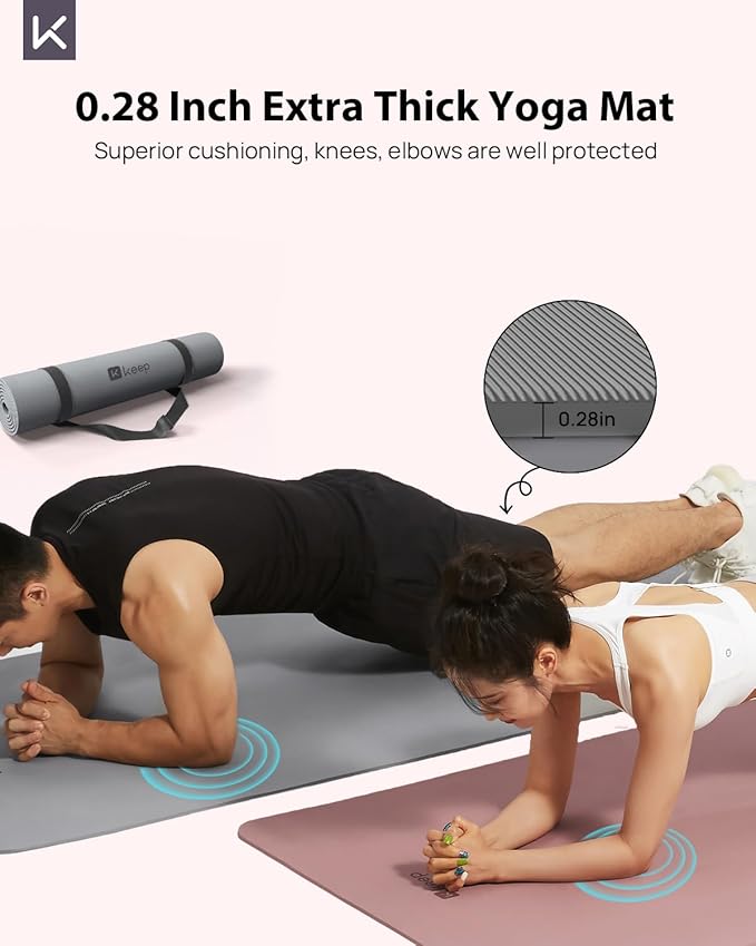 KEEP Yoga Mat, 32" Extra Wide Exercise Mat with Strap for Men and Women, 7mm Thick Double-Sided Non-Slip Eco-friendly Yoga Mat for Pilates, Workout and Fitness - Bloomnest