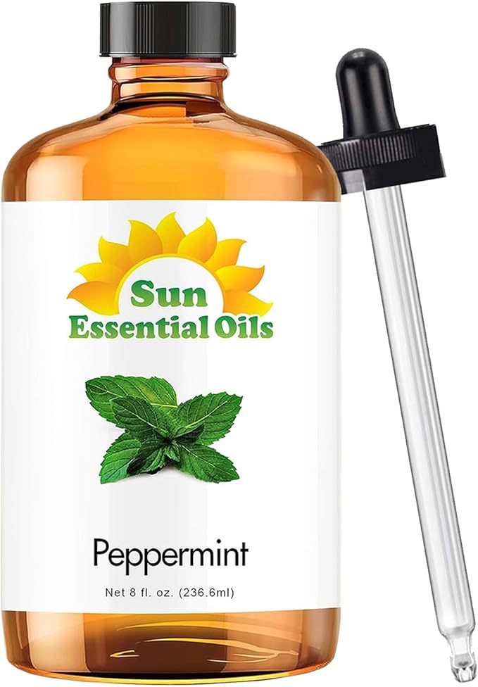 Sun Essential Oils - Peppermint Essential Oil (8 oz) with Dropper for Diffuser, Humidifier, Skin & Aromatherapy Body Massage, Candle & Soap Making for Home - Bloomnest
