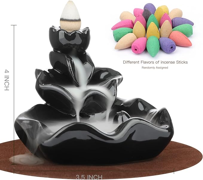 DK177 Incense Holder Waterfall Incense Burner Ceramic Backflow Zen Incense Fountain Machine Diffuser Burner Cone Holder for Spiritual Aromatherapy Gifts Set Home Decor with 20 Cones