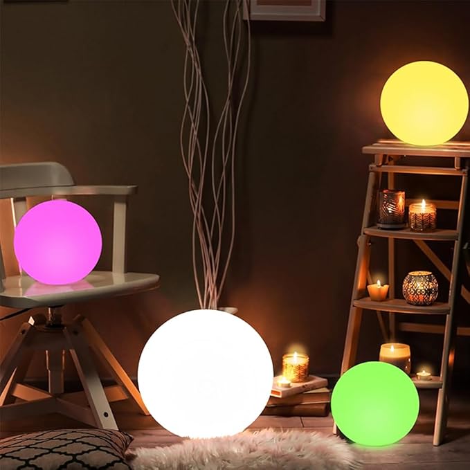 10-in Glowing LED Ball Light, Dimmable 16 RGB Color 4 Mode Glowing Orb Lights w/Remote, Rechargeable Light Up Ball Orb Lamp, Waterproof Outdoor Globe Lights Mood Lamp for Home Garden Party Path Decor - Bloomnest