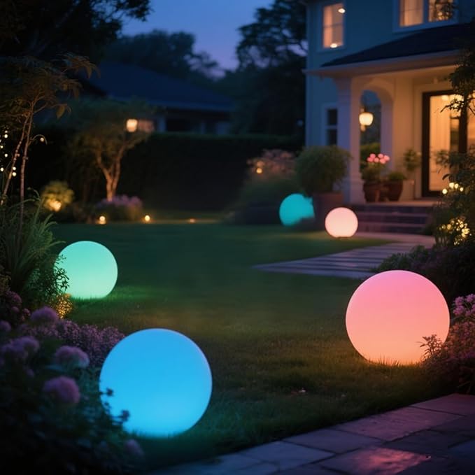 16 Inch Ultra-Fun LED Ball Light, Rechargeable Globe Floor Lamp w/Remote, 16 RGB Color Changing LED Glowing Orb Light, Waterproof Outdoor Ambiance Lighting, Pool Party Garden Patio Decor - Bloomnest