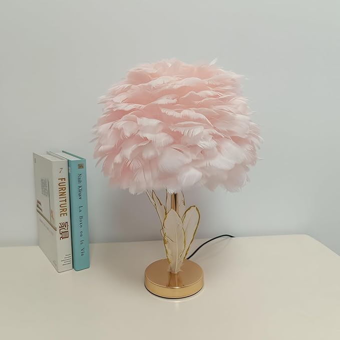 Pink Feather Lamp Goose Furry Table Lamp Princess Modern Fluffy Desk Lamp Simple Wedding Decor Romantic Bedside Night Light for Girl Bedroom Living Room Hotel - Bloomnest