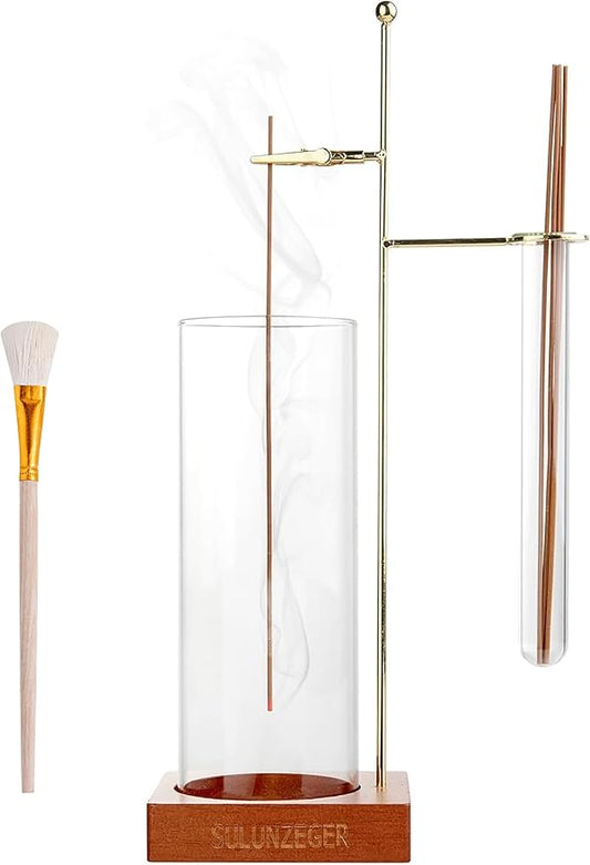 Incense Holder for Stick, Glass Insence Burner for Sticks with Removable Anti Ash Catcher & Storage Tube, Wood Cones Holders Stand with Ash Brush, Yoga Spa Madiation Relaxation, Home Decor - Bloomnest
