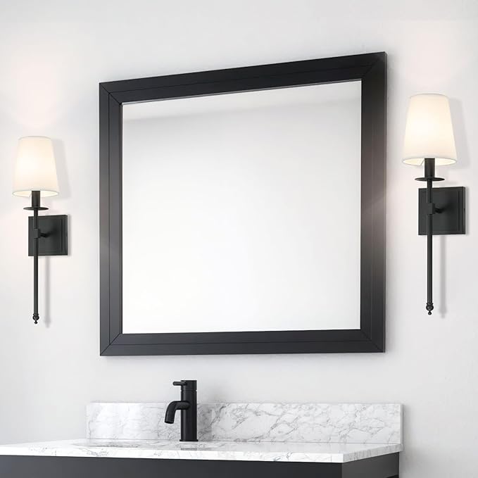 XiNBEi Lighting Black Wall Sconces Set of 2, Classic Sconces Wall Lighting with Flared White Fabric Shade 1 Light Wall Lamps for Bedroom Bedside Corridor & Living Room - Bloomnest