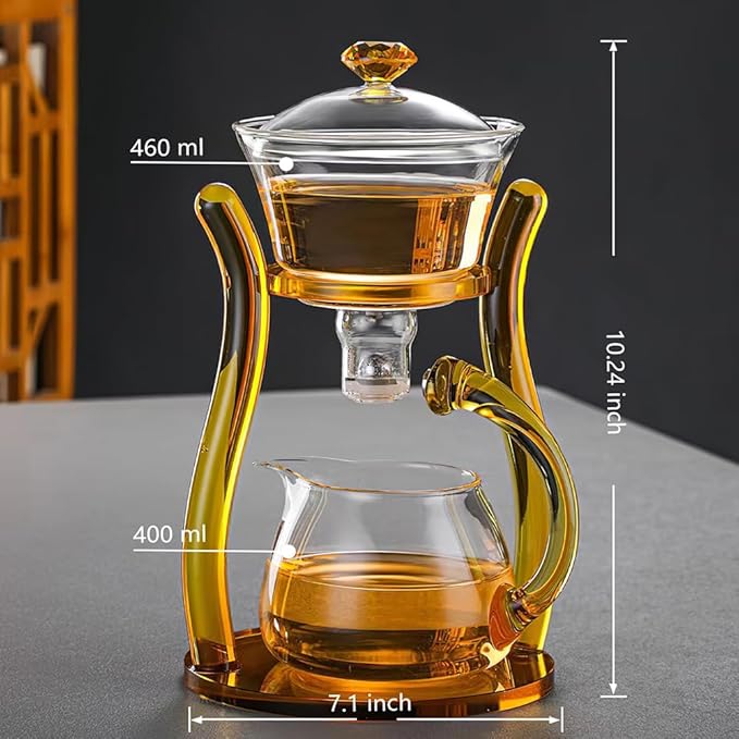 Lazy Kungfu Drip TeaPot, Heat Resistant Tea Set, Semi-Automatic Glass Teapot Suit for Magnetic Water Flow Wooden Glass Teapot Set - Bloomnest
