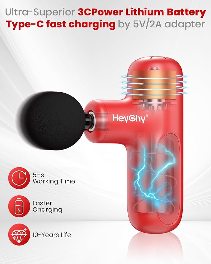 Super Mini Massage Gun Deep Tissue with 4 Attachments, Handheld Portable Mini Travel Size Percussion Deep Tissue Massager with 5 Speeds, Massager Gun Ideal Gift for Man & Women, Red - Bloomnest