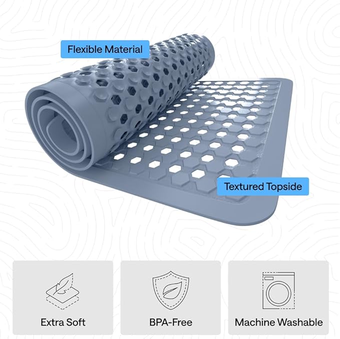 GORILLA GRIP Patented Square Shower Stall Mat, Small Bathtub Floor Mats for Stand Up Showers, Suction Cups and Drain Holes, Machine Wash, Soft on Feet, Bathroom Accessories 21x21 Inch, Sky Blue Opaque - Bloomnest
