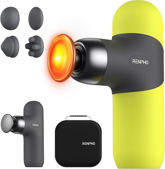 RENPHO Mini Thermal Massage Gun with Heat, Christmas Birthday Gifts for Women Men, Percussion Massager Gun Portable, Color Silicone Sleeves Travel Size with Carry Case, Neon Green - Bloomnest