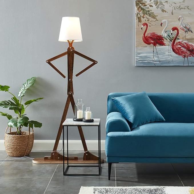 Cool Decorative Tall Floor Lamp Wood Swing Arm Standing Corner Reading Lights for Kids Bedroom Living Room Farmhouse - LED Bulb Included (Teak) - Bloomnest