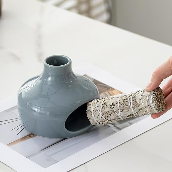 Handmade Ceramic Aroma Holder and Palo Santo Chimney for Sage and Incense Sticks, for Meditation, Yoga, and Relaxation, with Heat-Resistant Base, Home Decor Incense Bowl Metackle