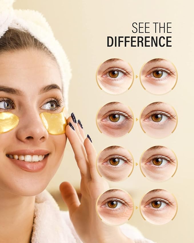 24k Gold Under Eye Patches (25 Pairs), eye mask, Collagen Skin Care Products, Eye Patches for Puffy Eyes, eye masks for dark circles and puffiness - Bloomnest
