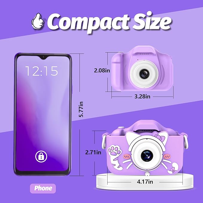 Goopow Kids Camera Toys for 3-8 Year Old Girls Boys,Children Digital Video Camcorder Camera with Cartoon Soft Cover, Best Chritmas Birthday Festival Gift for Kids - 32G SD Card Included - Bloomnest