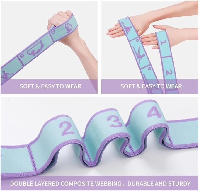 Resistance Bands 11 Loops with Guide Stretch Straps - Exercise Bands for Stretching, Yoga, Pilates & Physical Therapy - Elastic Fabric Workout Bands for Home Gym, Dance, Flexibility Training & Ballet Stretching Equipment - Bloomnest
