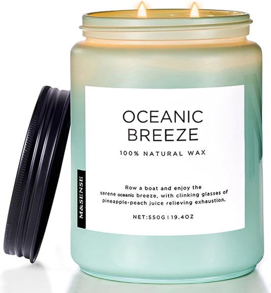 M&SENSE Candle Oceanic Breeze Scented, 19.4oz 110 Hour Long Lasting 2 Wick Pineapple & Mango Scent Natural Soy Candles for Home Scented for Stress Relief & Women/Men - Bloomnest