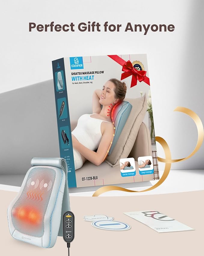 COMFIER Shiatsu Back Massager with Heat, Neck and Back Massager for Pain Relief Deep Tissue,Gift for Men Women Home Office Use-Blue - Bloomnest