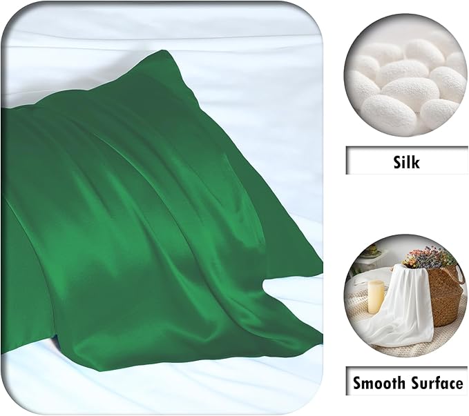 Mulberry Silk Pillowcase for Hair and Skin Standard Size 20"X 26" Pillow Case with Hidden Zipper Soft Breathable Smooth Cooling Silk Pillow Covers for Sleeping (Olive Green,Standard,1Pcs) - Bloomnest