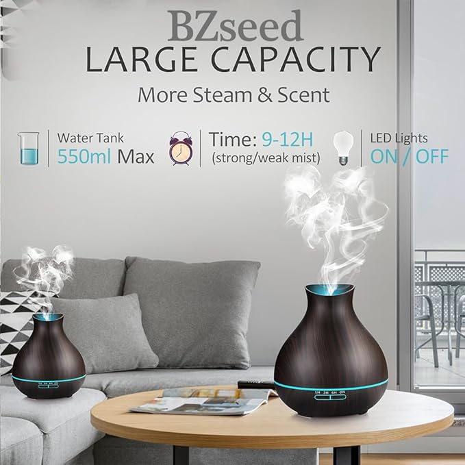 BZseed Aromatherapy Essential Oil Diffusers,2 PCS 550ml High Mist Output Humidifiers for Large Room, Home, Waterless Auto-Off, 7 Color LED Lights Cool Mist Humidifier Ultrasonic Diffusers - Bloomnest